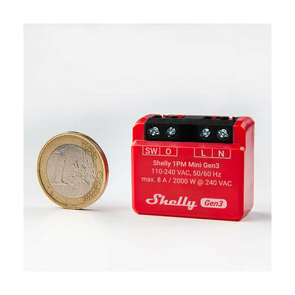 Shelly Relais "1PM Mini Gen. 3" WLAN BT Messfunktion max 8A 1 Kanal Unterputz