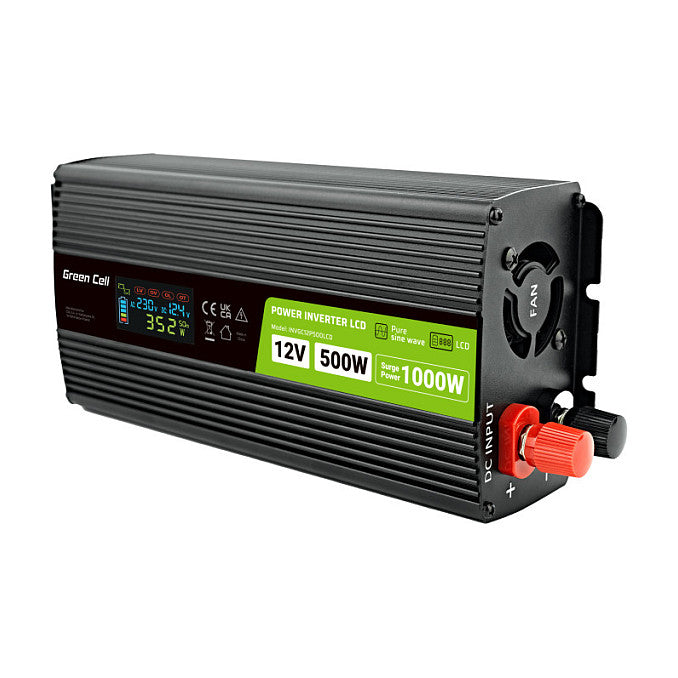 Green Cell KFZ Spannungswandler Power Inverter 12V > 230V 500W/1000W Display