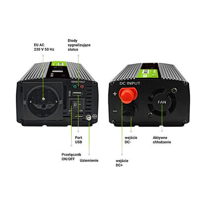 Green Cell KFZ Spannungswandler Power Inverter 12V > 230V 500W/1000W Display