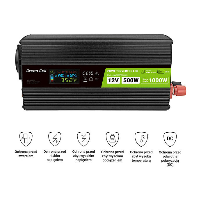 Green Cell KFZ Spannungswandler Power Inverter 12V > 230V 500W/1000W Display