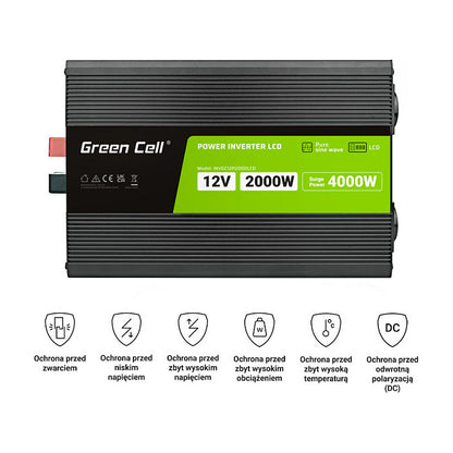 Green Cell KFZ Spannungswandler Power Inverter 12V > 230V 2000W/4000W Display