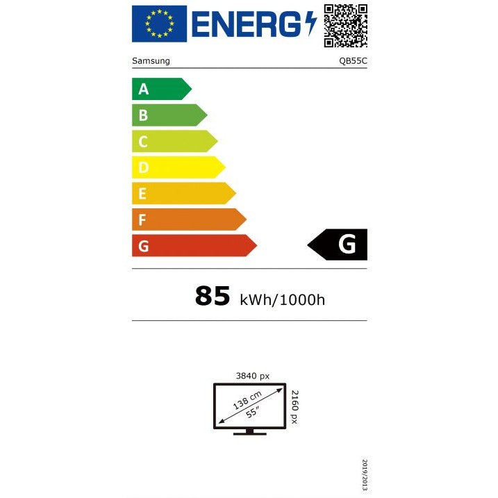 138cm/55" (3840x2160) Samsung LH55QBCEBGCXEN 16:9 4K UHD VA 8ms 60Hz 16/7 Digital Signage HDMI DVI USB TizenOS Black