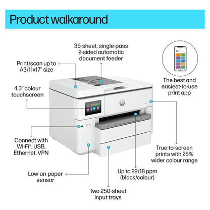 T HP OfficeJet Pro 9730e Tinte-Multifunktionsdrucker 3in1 HP+ A3 LAN WiFi ADF Duplex
