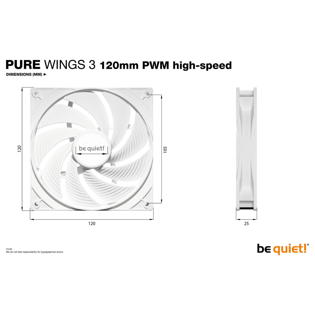 120mm be quiet! Pure Wings 3 PWM high-speed white