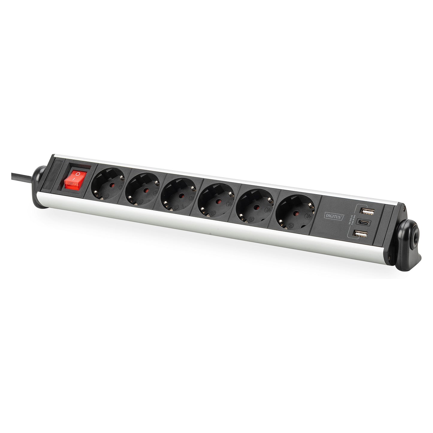 Digitus 6-Fach Steckdosenleiste mit 2xUSB-A; 1xUSB-C und Schalter Schwarz/Silver
