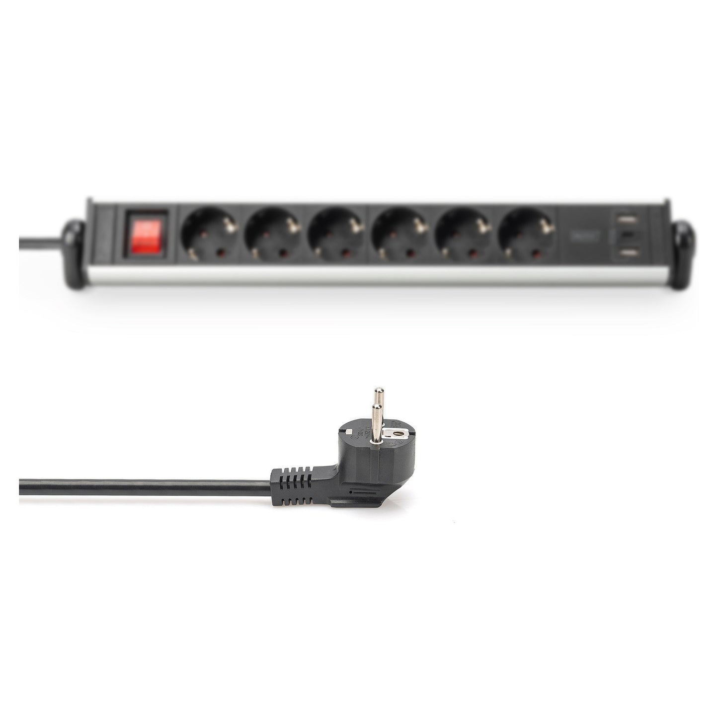 Digitus 6-Fach Steckdosenleiste mit 2xUSB-A; 1xUSB-C und Schalter Schwarz/Silver