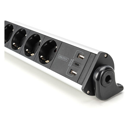 Digitus 6-Fach Steckdosenleiste mit 2xUSB-A; 1xUSB-C und Schalter Schwarz/Silver