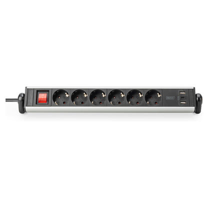Digitus 6-Fach Steckdosenleiste mit 2xUSB-A; 1xUSB-C und Schalter Schwarz/Silver