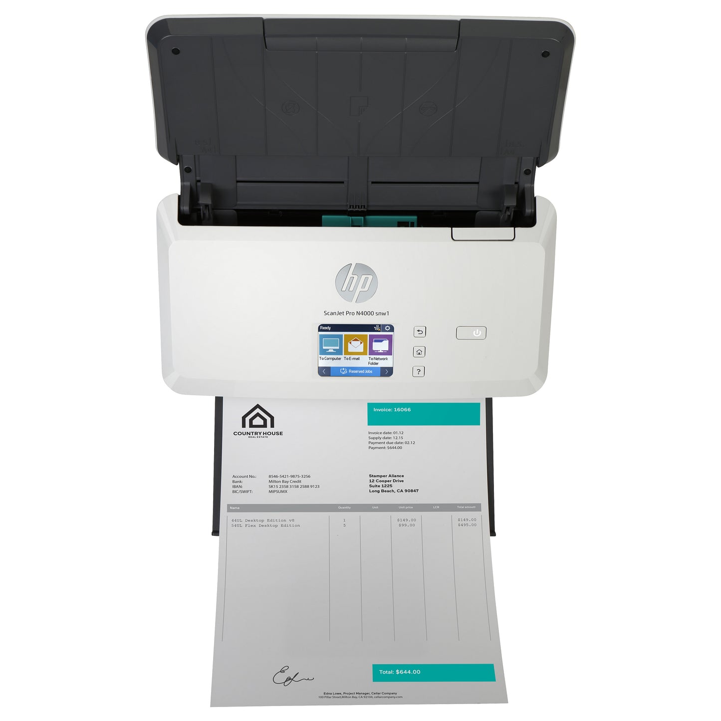 HP Scanjet Pro N4000 snw1 Dokumentenscanner A4 40 S./Min USB 3.0 LAN WLAN WiFi Duplex ADF