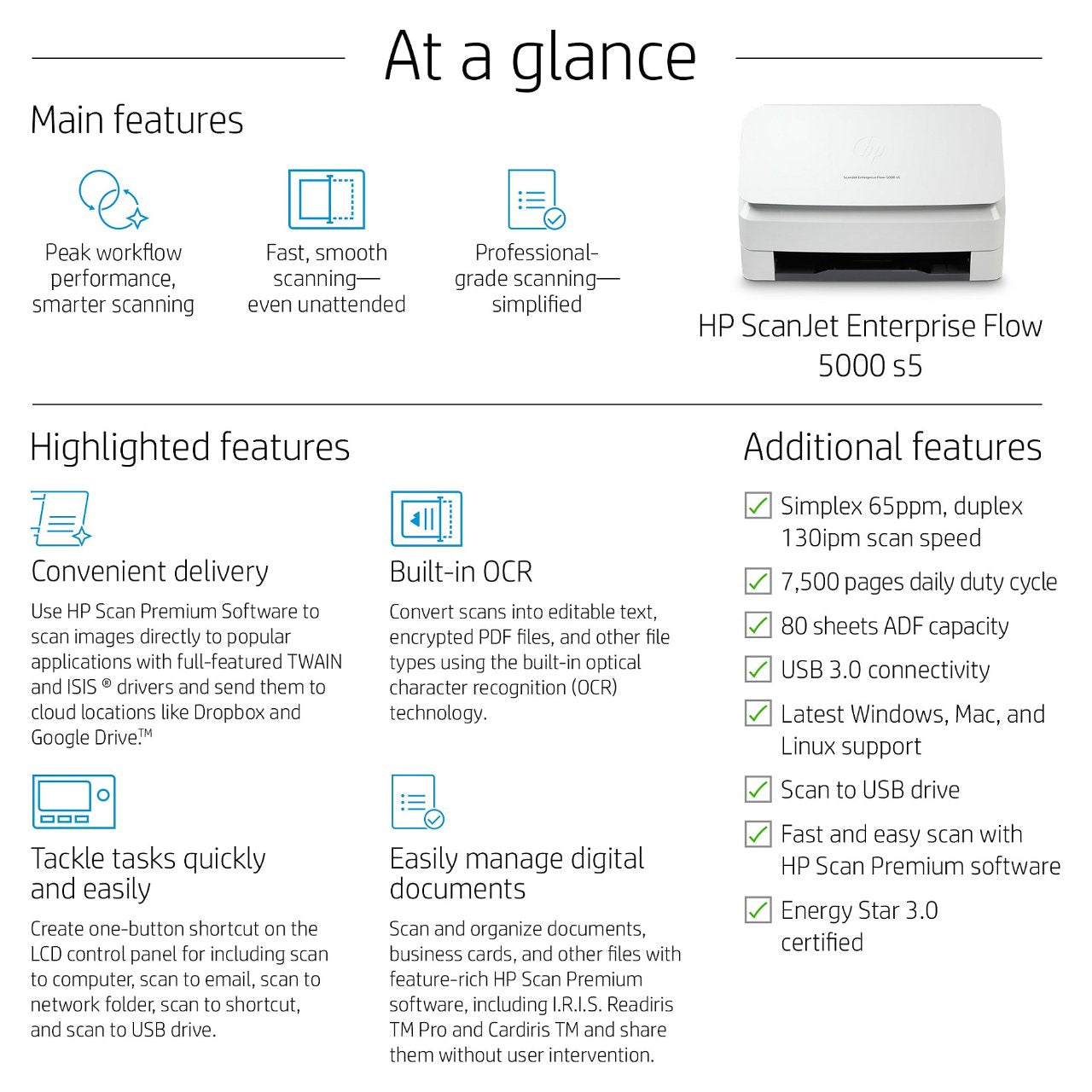 HP Scanjet Enterprise Flow 5000 s5 Dokumentenscanner A4 65 S./Min. USB 3.0 Duplex ADF