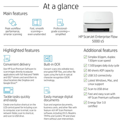 HP Scanjet Enterprise Flow 5000 s5 Dokumentenscanner A4 65 S./Min. USB 3.0 Duplex ADF
