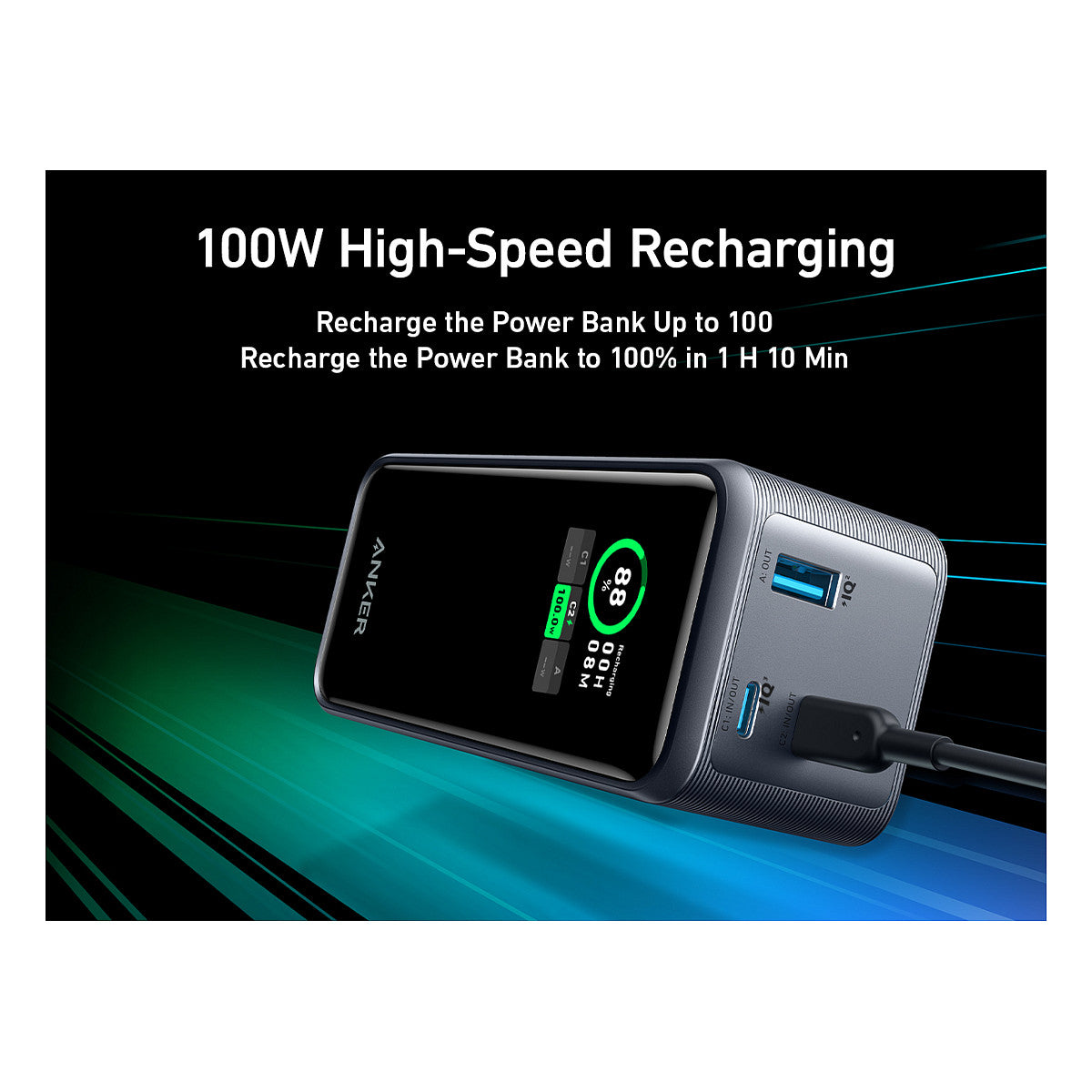 Anke Prime PowerBank 20.000mAh (200W) schwarz 2x USB-C 1x USB-A inkl. Display black
