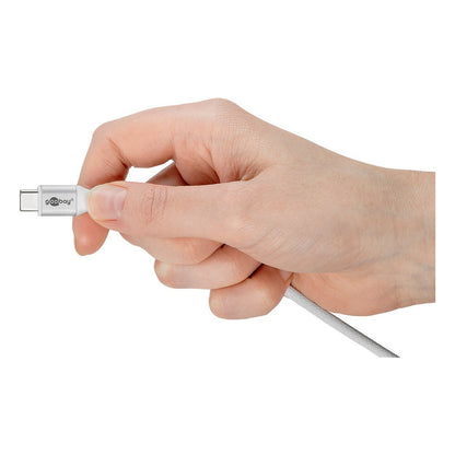Goobay USB-C (ST-ST) 1m Anschlusskabel Textilmantel Weiß