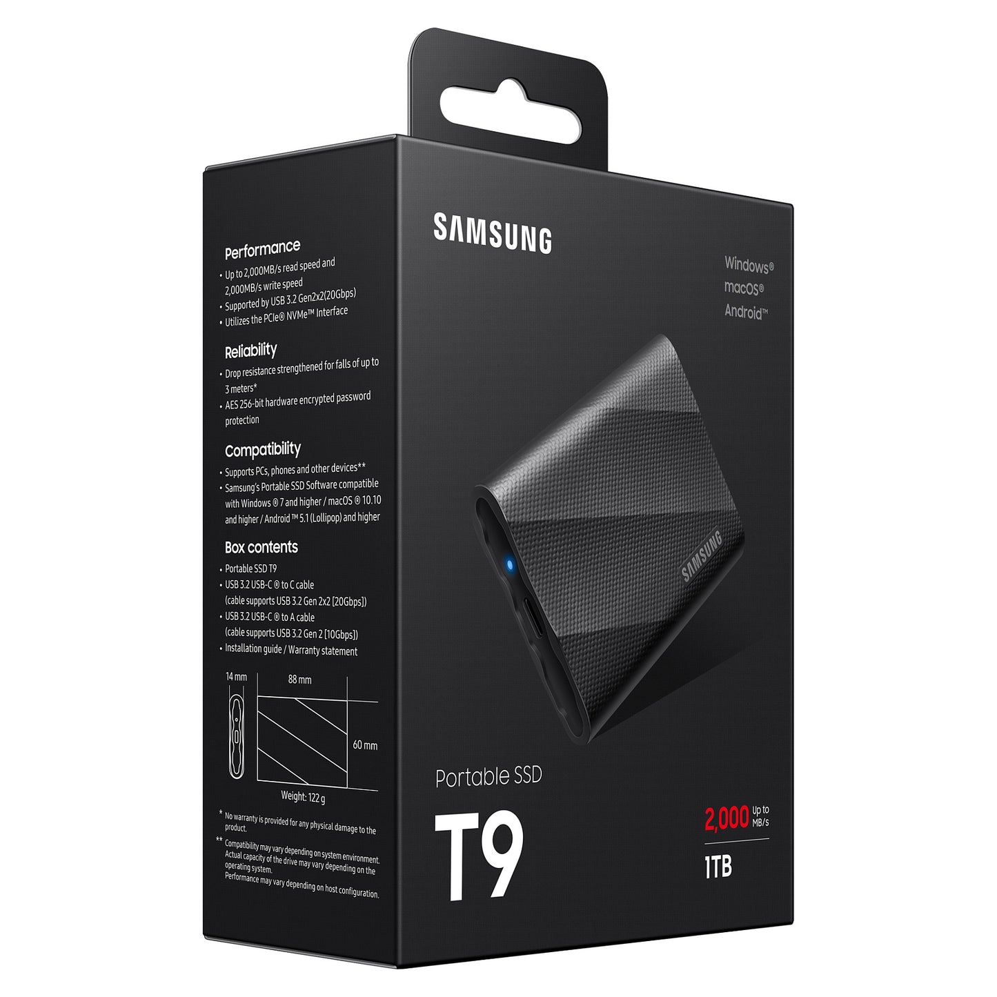 1TB Samsung Portable T9 USB 3.2 Gen2 Black retail