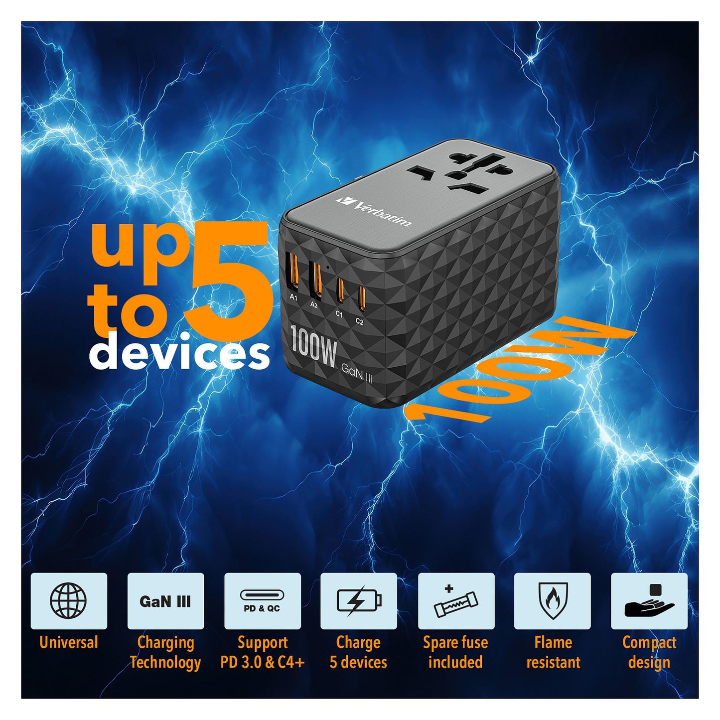Verbatim UTA-06 100W Universal Reise Ladeadapter GaN III