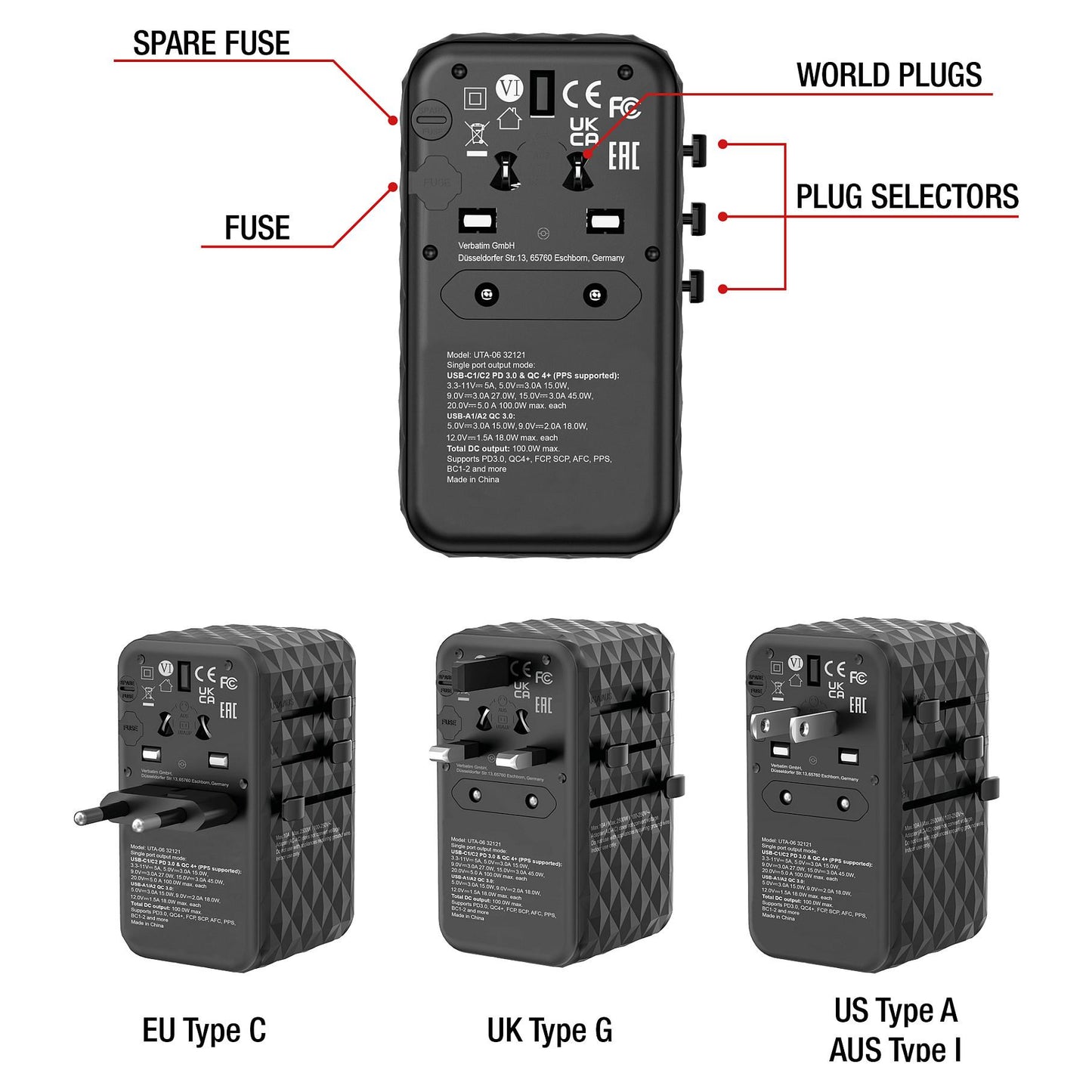 Verbatim UTA-06 100W Universal Reise Ladeadapter GaN III