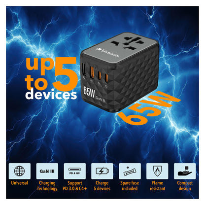 Verbatim UTA-05 65W Universal Reise Ladeadapter GaN III