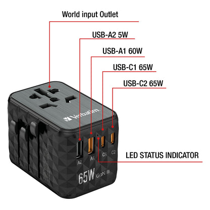 Verbatim UTA-05 65W Universal Reise Ladeadapter GaN III