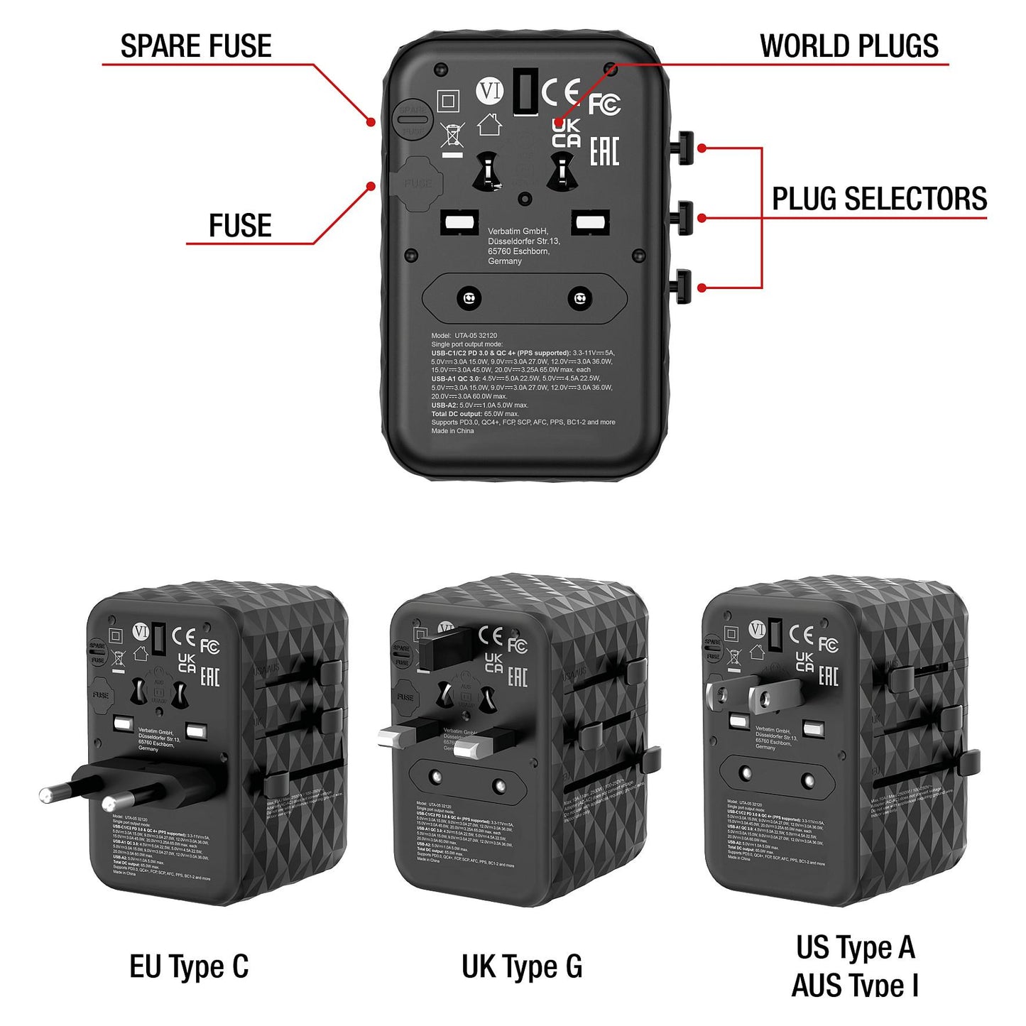 Verbatim UTA-05 65W Universal Reise Ladeadapter GaN III