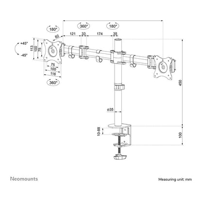 Neomounts Tischhalterung für 2 LCD-Display (10"-27") vollbeweglich - Schwarz