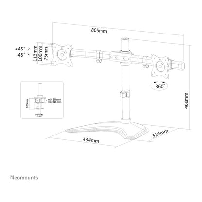 Neomounts Full-Motion-Tischhalterung für 10-27" Bildschirme 16KG NM-D335DBLACK Black