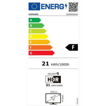 61cm/24" (2560x1440) Samsung LS24D600UAUXEN 16:9 WQHD IPS 5ms 100Hz DP HDMI USB-C Pivot KVM Black