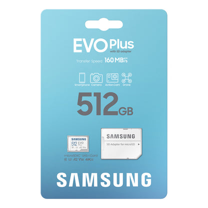 CARD 512GB Samsung EVO PLUS microsdxc UHS-I U3 inkl. SD Adapter
