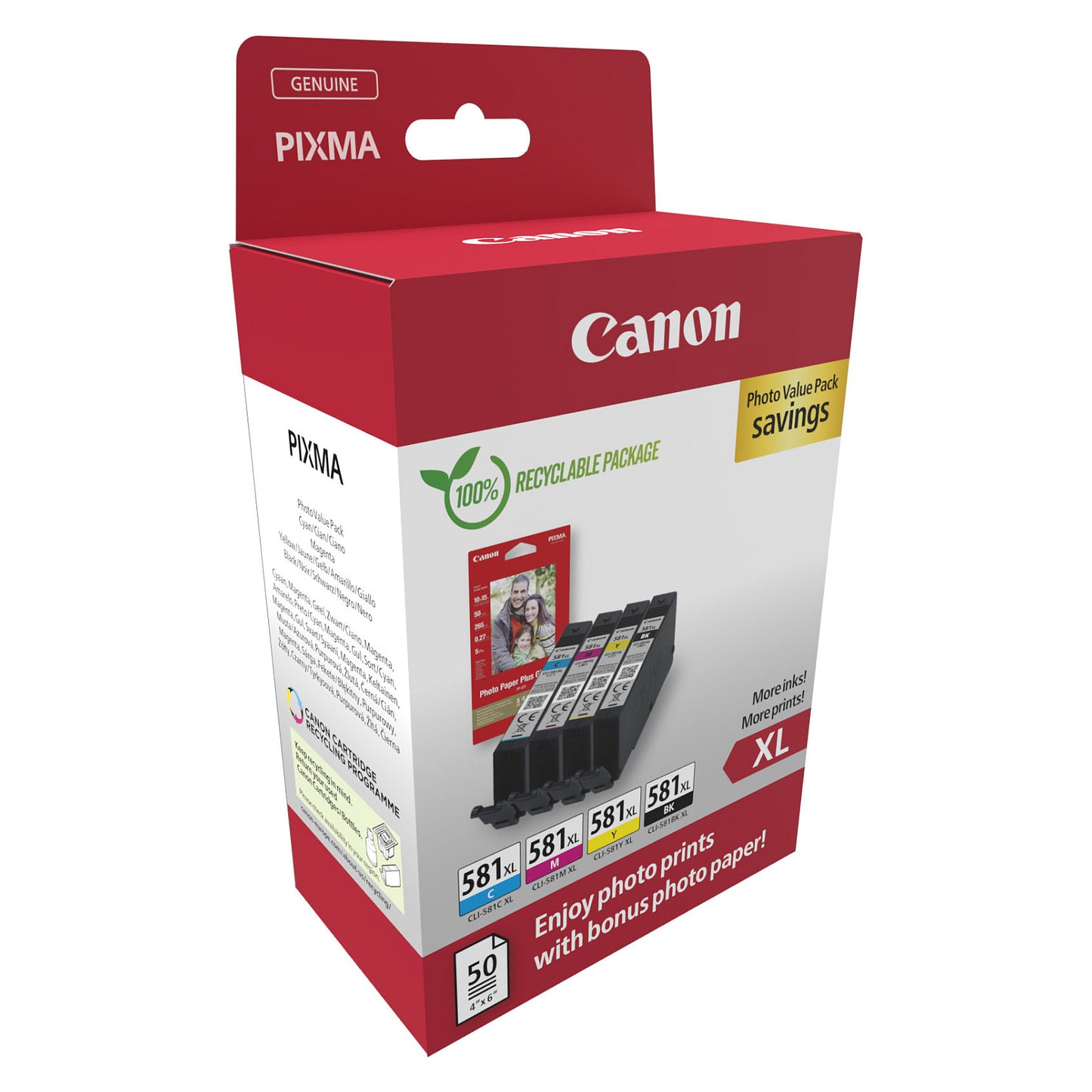 Canon Tinte CLI-581XL 2052C004 4er Multipack (BKMCY) + Fotopapier