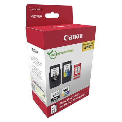 Canon Tinte PG-560/CL-561 3713C008 2er Multipack (BK(Color) inkl. Fotopapier