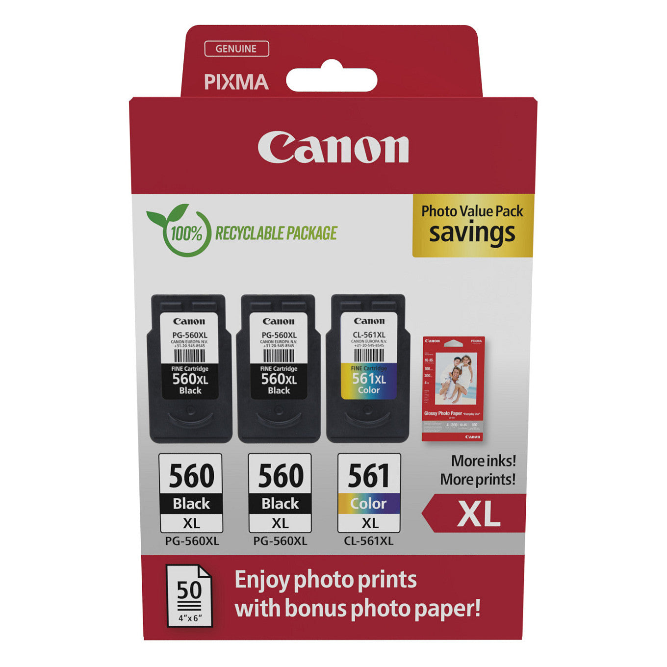 Canon Tinte PG-560XL/CL-561XL 3712C012 3er Multipack (2xBK/Color) inkl. Fotopapier