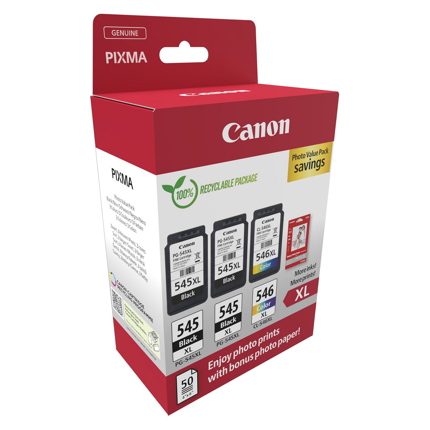 Canon Tinte PG-545XL/CL-546XL 8286B015 3er Multipack (2xBK/Color) inkl. Fotopapier