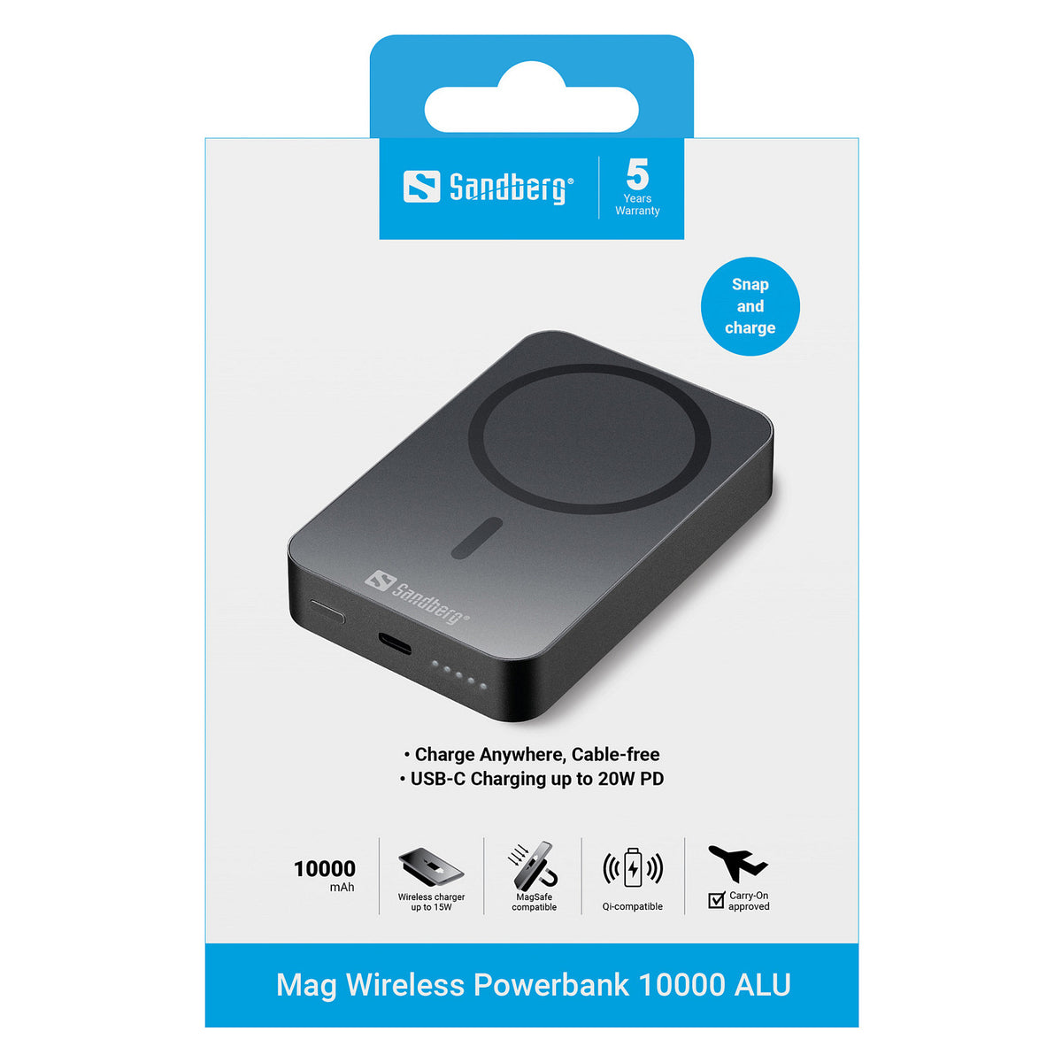 Sandberg 420-97 Mag Wireless Powerbank 10000mAh 20W USB-C Grau