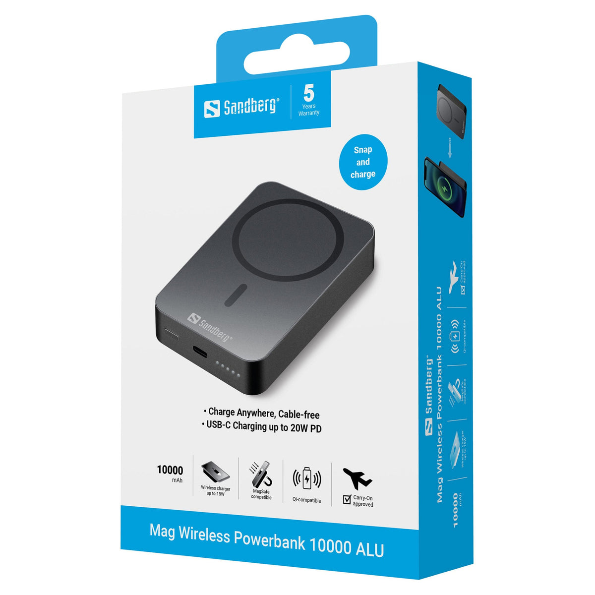 Sandberg 420-97 Mag Wireless Powerbank 10000mAh 20W USB-C Grau