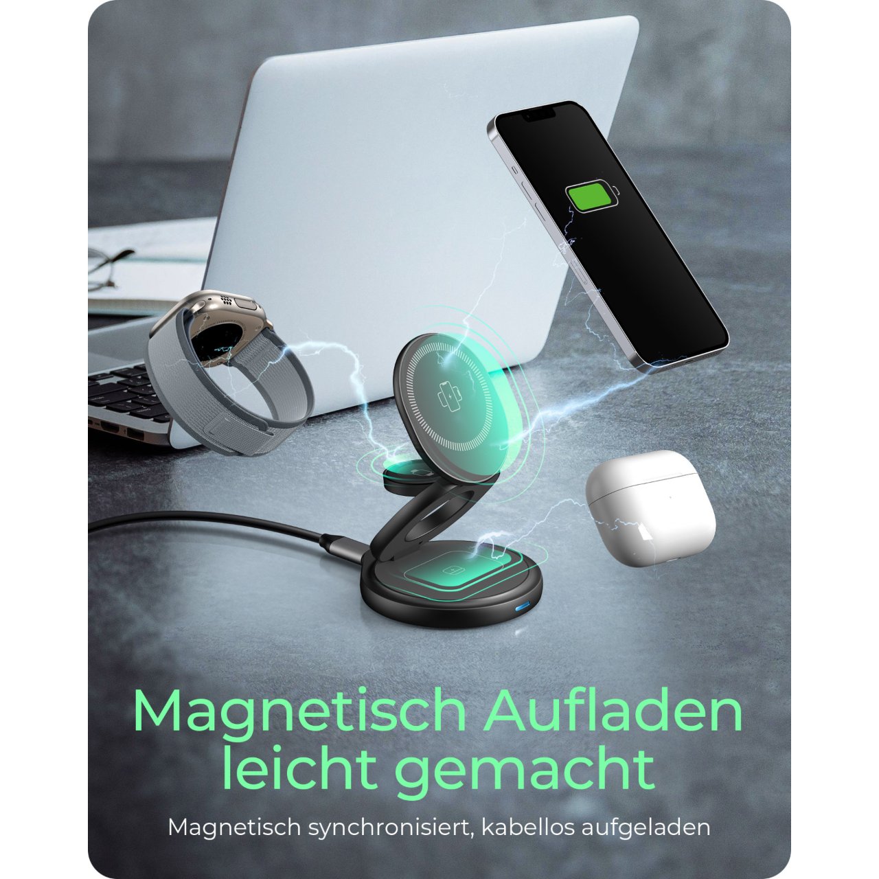 ICY BOX 3-in-1 Magnetische Ladestation Apple Watch/ IPhone/ AirPods Faltbar