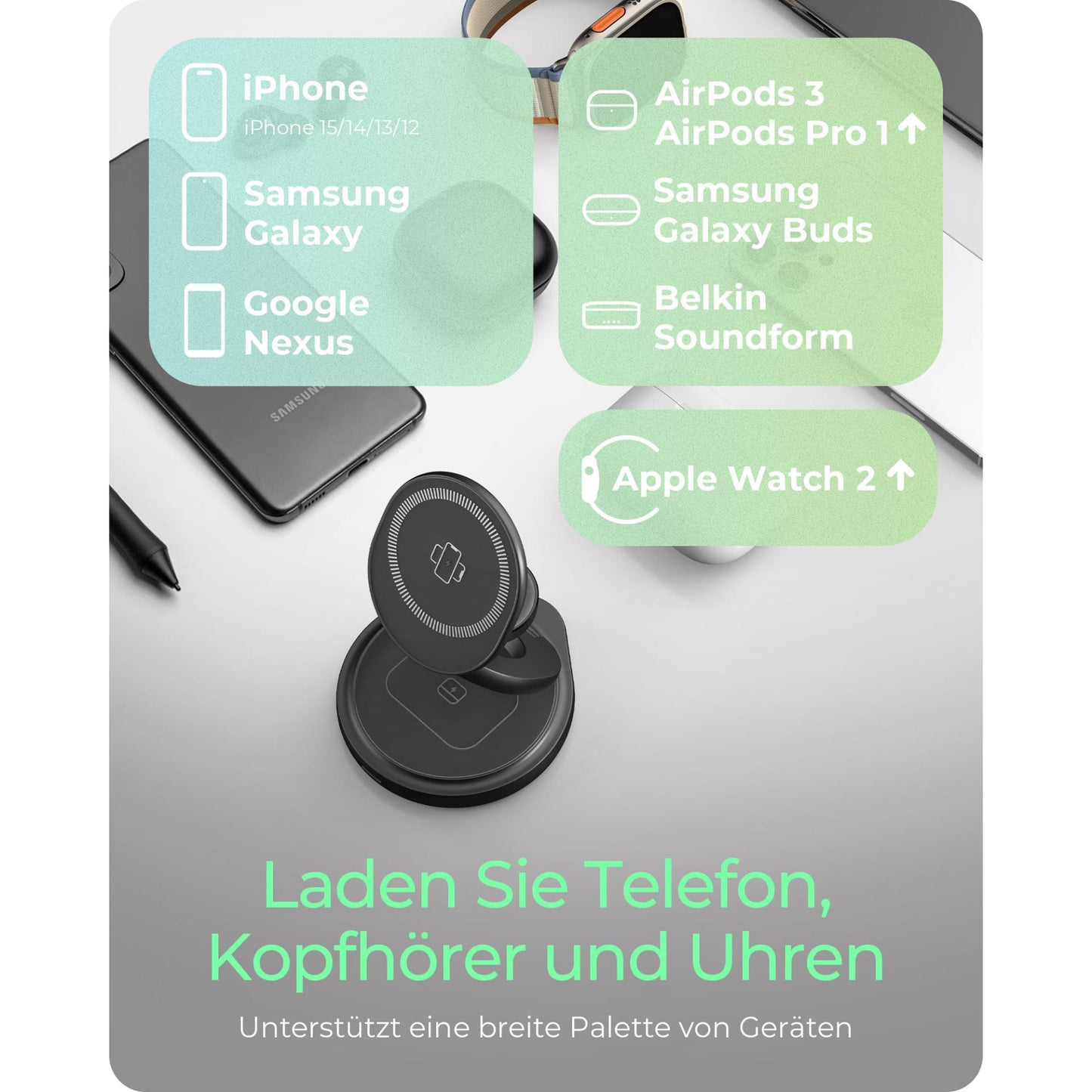 ICY BOX 3-in-1 Magnetische Ladestation Apple Watch/ IPhone/ AirPods Faltbar