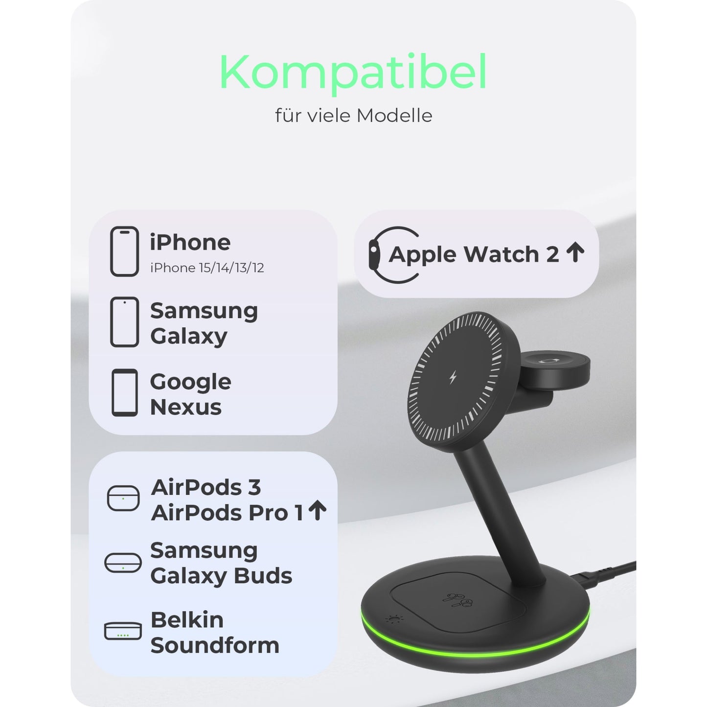 ICY BOX 3-in-1 Magnetische Ladestation Apple Watch/ IPhone/ AirPods
