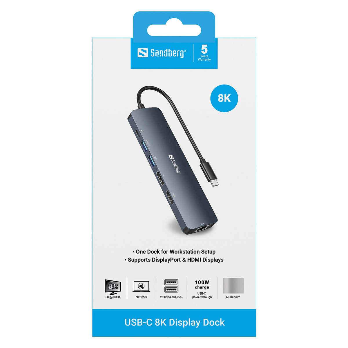Sandberg 136-43 USB-C 6-in-1 PD 100W 8K DisplayDock