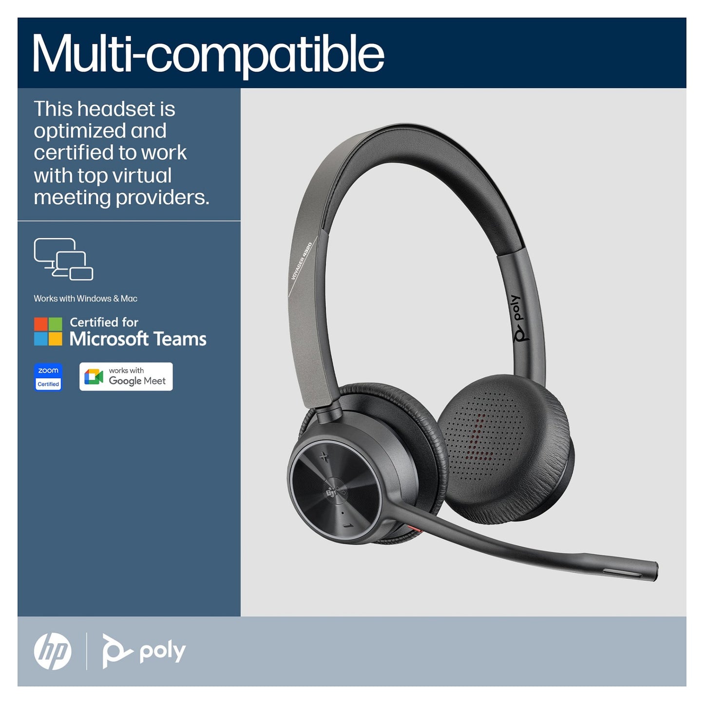 HP Poly Voyager 4320-M Microsoft Teams Certified USB-C Headset +BT700 dongle +Charging Stand (218479-01)
