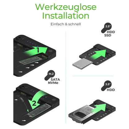 ICY BOX IB-2913MCL-C31 USB-C 3.2 Klon- und DockingStation für 2x M.2 NVMe/SATA SSD und 3,5"/2,5" HDD/SSD