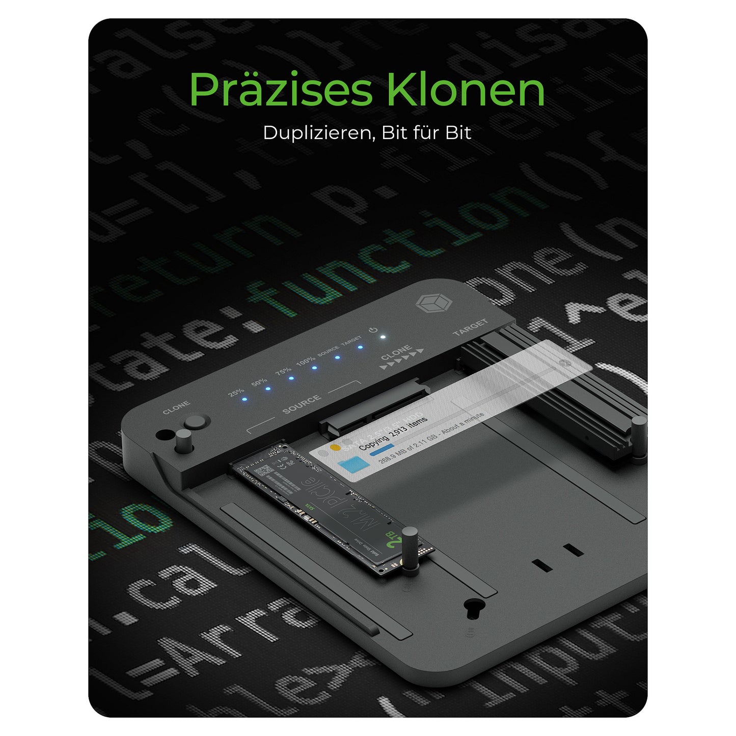 ICY BOX IB-2913MCL-C31 USB-C 3.2 Klon- und DockingStation für 2x M.2 NVMe/SATA SSD und 3,5"/2,5" HDD/SSD