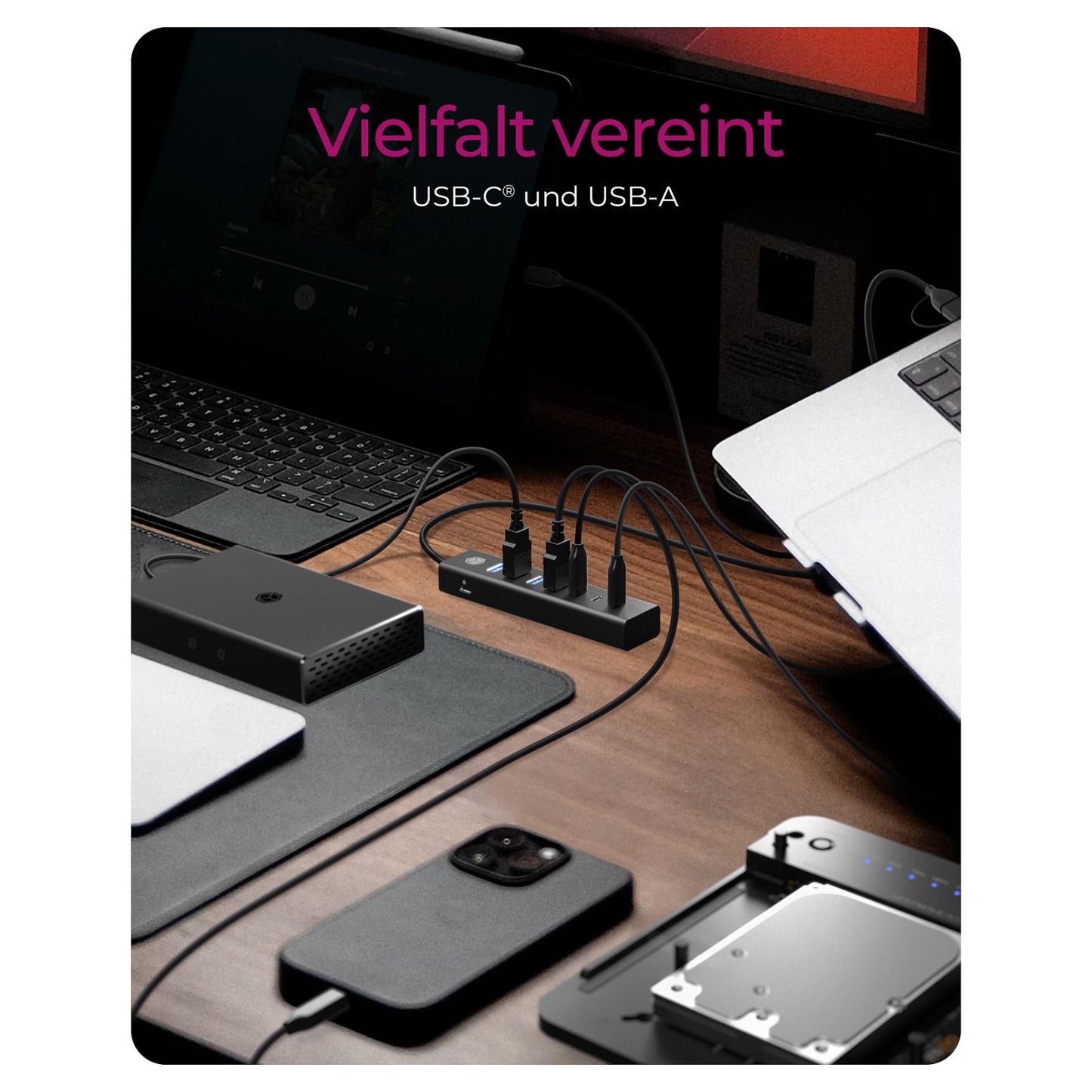 ICY BOX IB-HUB1737-C3 USB-C/USB-A 3.2 HUB 7-Port 4xUSB-A; 3xUSB-C