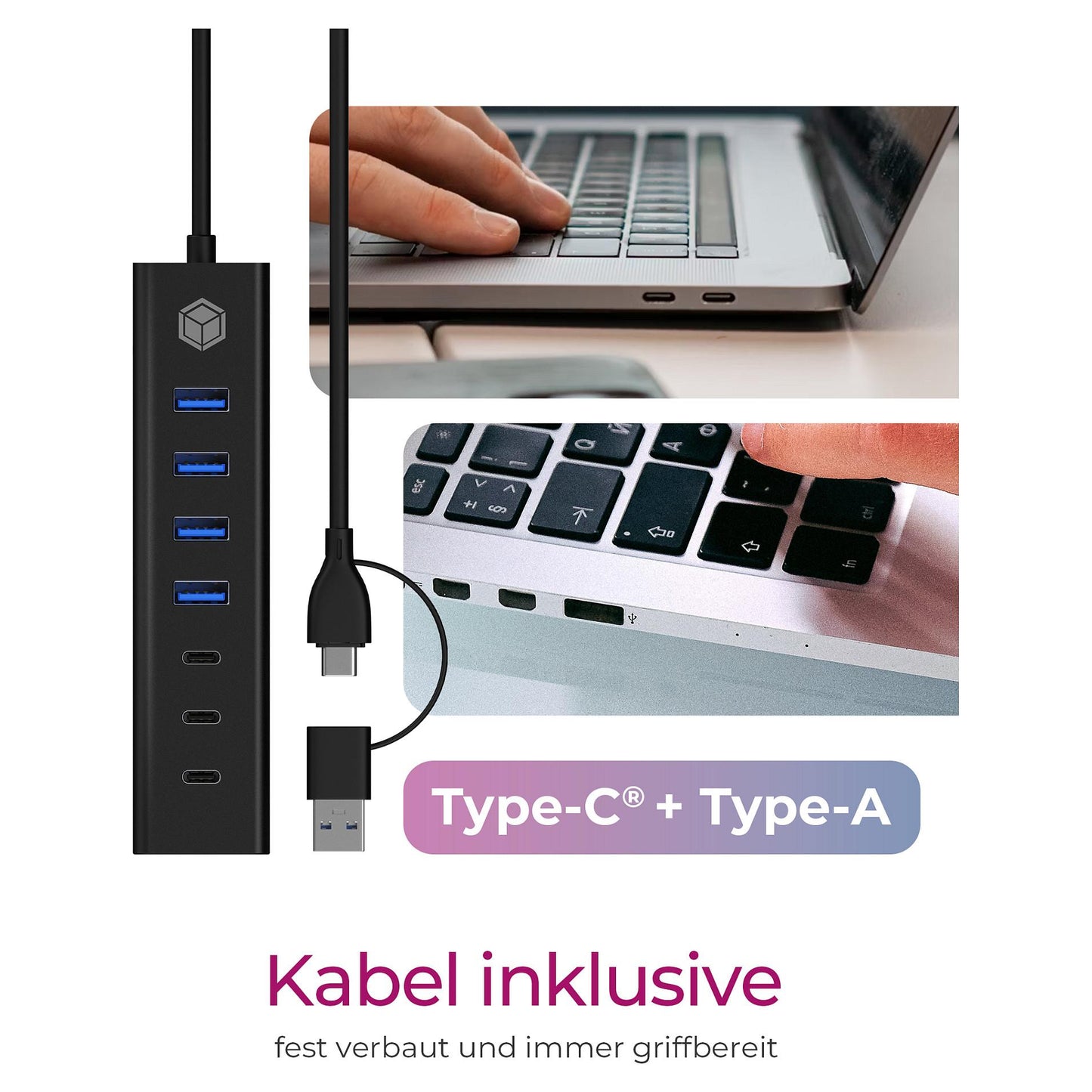 ICY BOX IB-HUB1737-C3 USB-C/USB-A 3.2 HUB 7-Port 4xUSB-A; 3xUSB-C