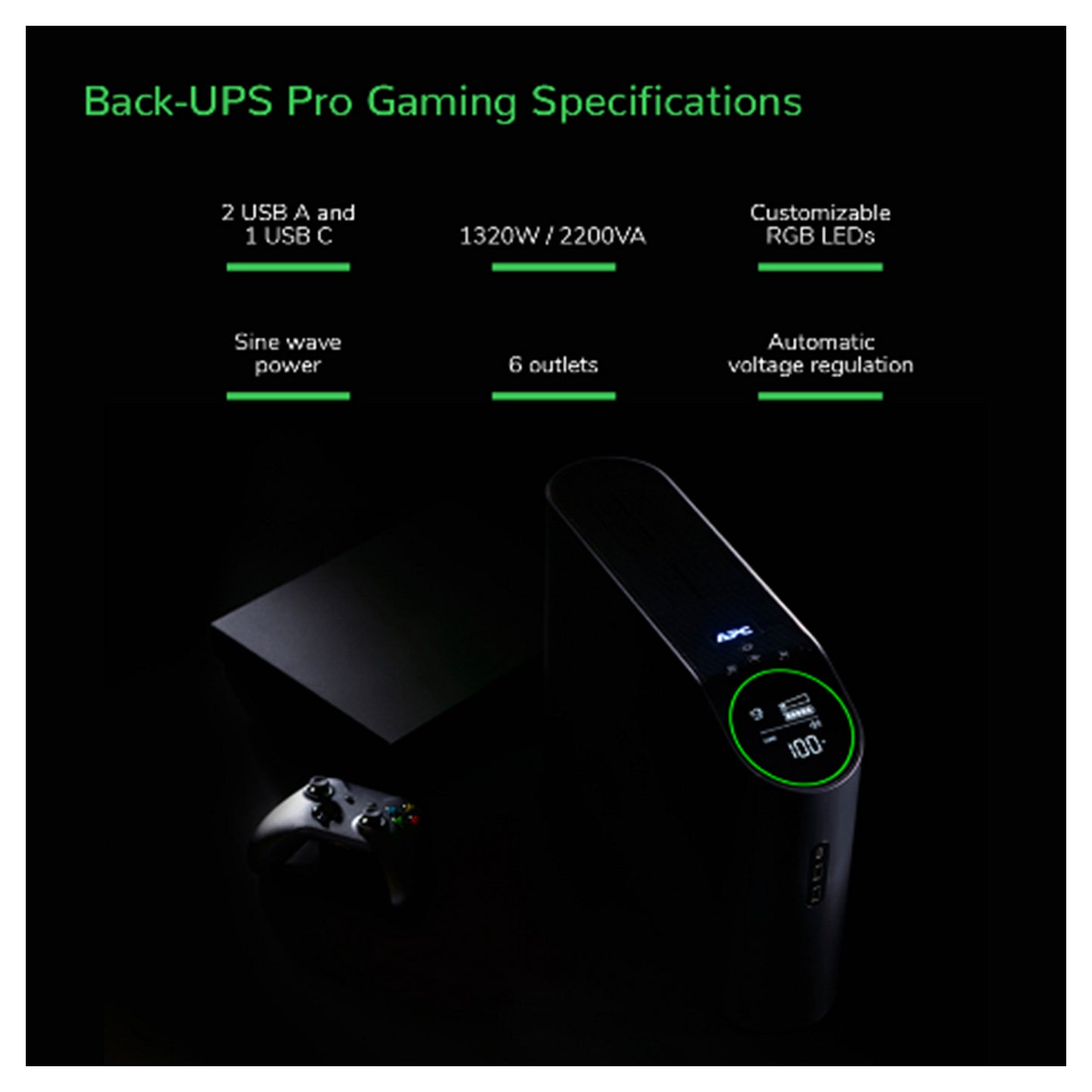 APC Back-UPS Pro Tower 2200VA 1320W 4xSchuko 2xIEC C13 Ausgänge RGB Beleuchtung