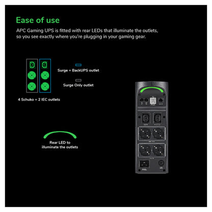 APC Back-UPS Pro Tower 2200VA 1320W 4xSchuko 2xIEC C13 Ausgänge RGB Beleuchtung