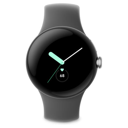 Google Pixel Watch polished silver stainless steel 41mm charcoal active band DE