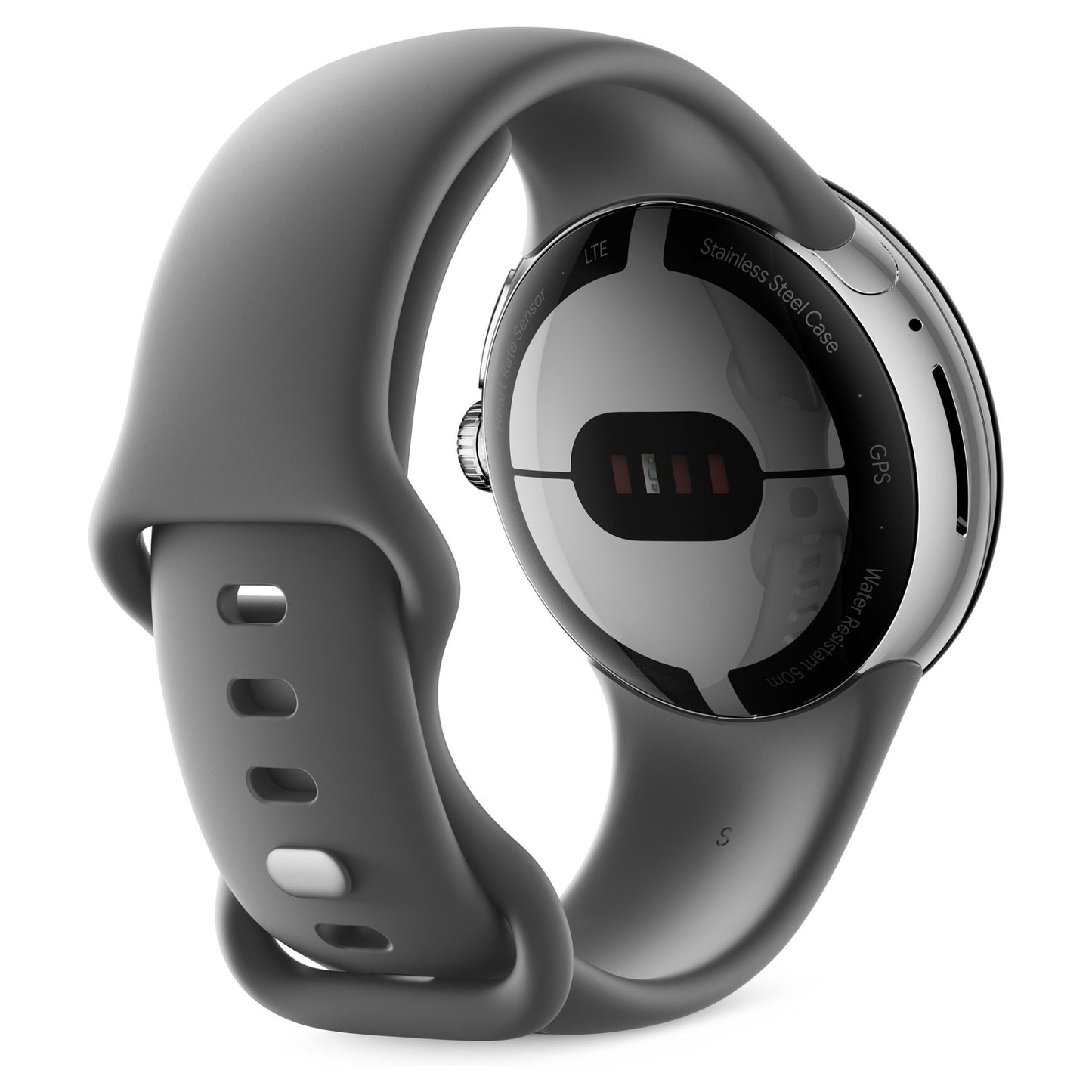 Google Pixel Watch polished silver stainless steel 41mm charcoal active band DE