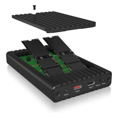 ICY BOX IB-2817MCL-C31 Externes USB-C 3.2 Gehäuse für 2x M.2 NVMe SSD mit Klonfunktion