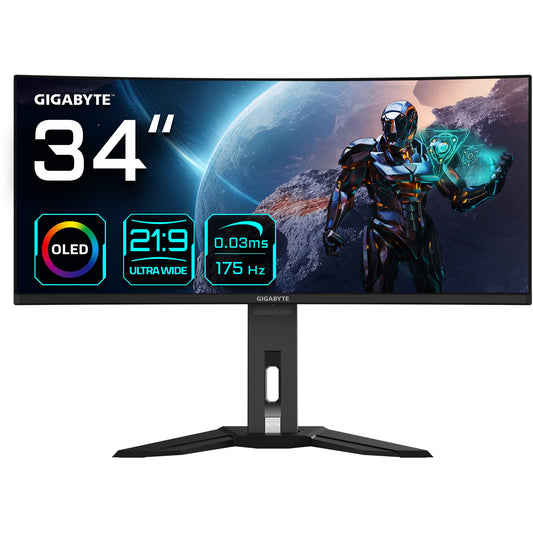 86,4cm/34" (3440x1440) Gigabyte MO34WQC 21:9 WQHD OLED HDR400 0,03ms 175Hz 2xHDMI DP USB-C Speaker Black