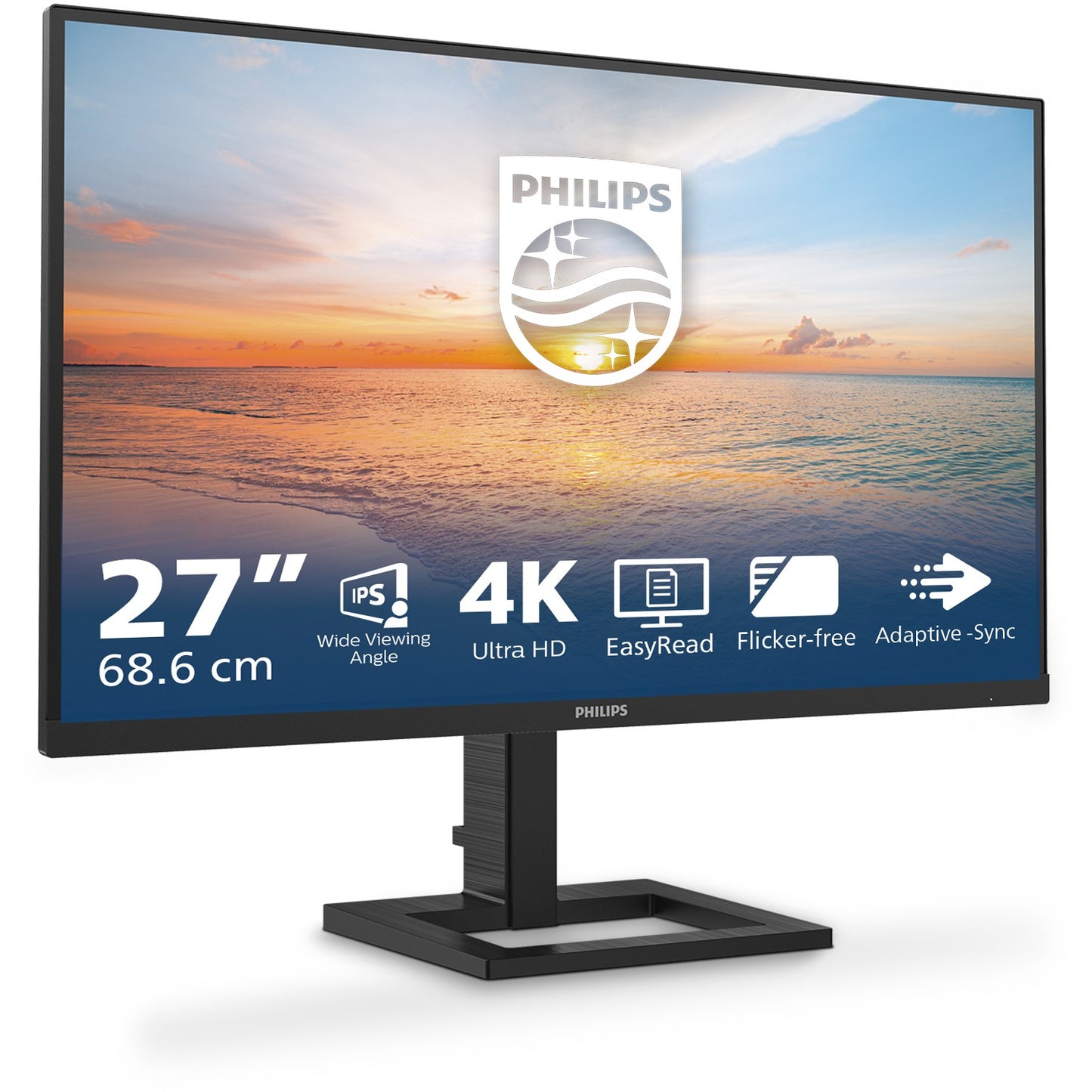 68,6cm/27" (3840x2160) Philips 27E1N1900AE 16:9 4K UHD IPS HDR10 4ms 60Hz 2xHDMI USB-C Speaker Black