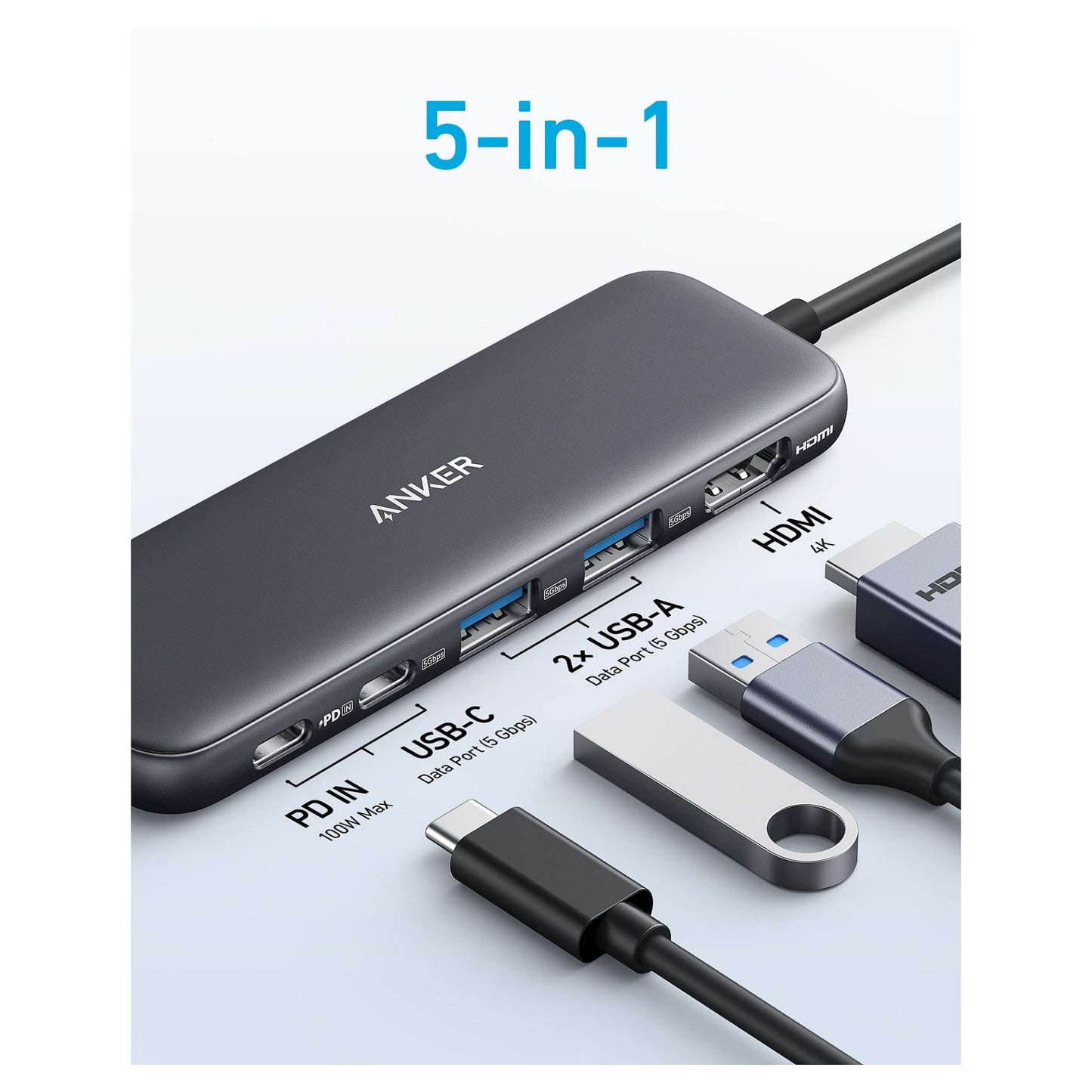 Anker USB-C Hub (5-in-1) 1 x 4K HDMI 2 x USB-A 1 x USB-C 1 x USB-C PD 100W